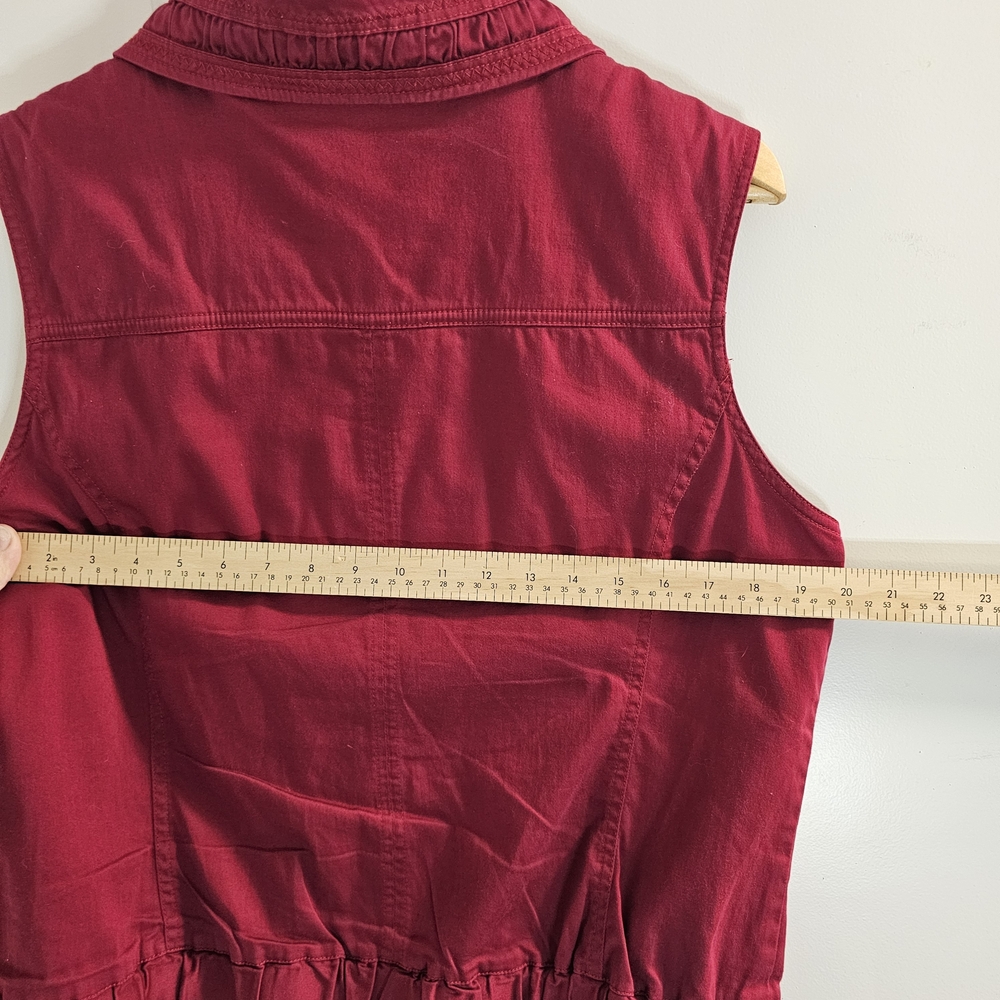 [Christopher & Banks]Red Raspberry Zip Up Ruffle Collar Cotton Blend Vest Large - Picture 8 of 10